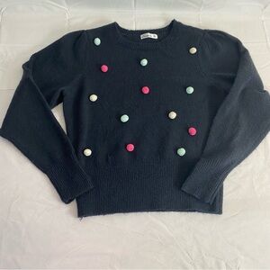 89th + Madison Pom Pom Sweater Black Multicolor Dots Size L